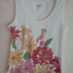 GH Bass Co Shirt Tank Sleeveless White Floral